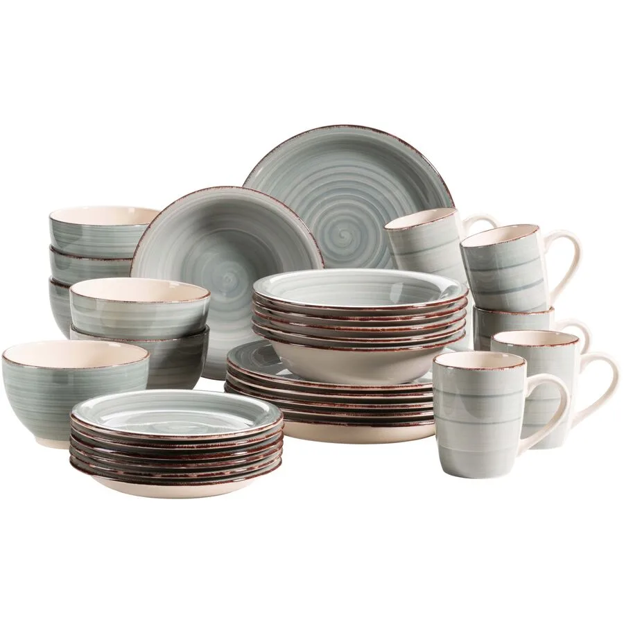 MÄSER Geschirr-Set Lumaca rauchblau/weiss/braun Steingut 30 Stk