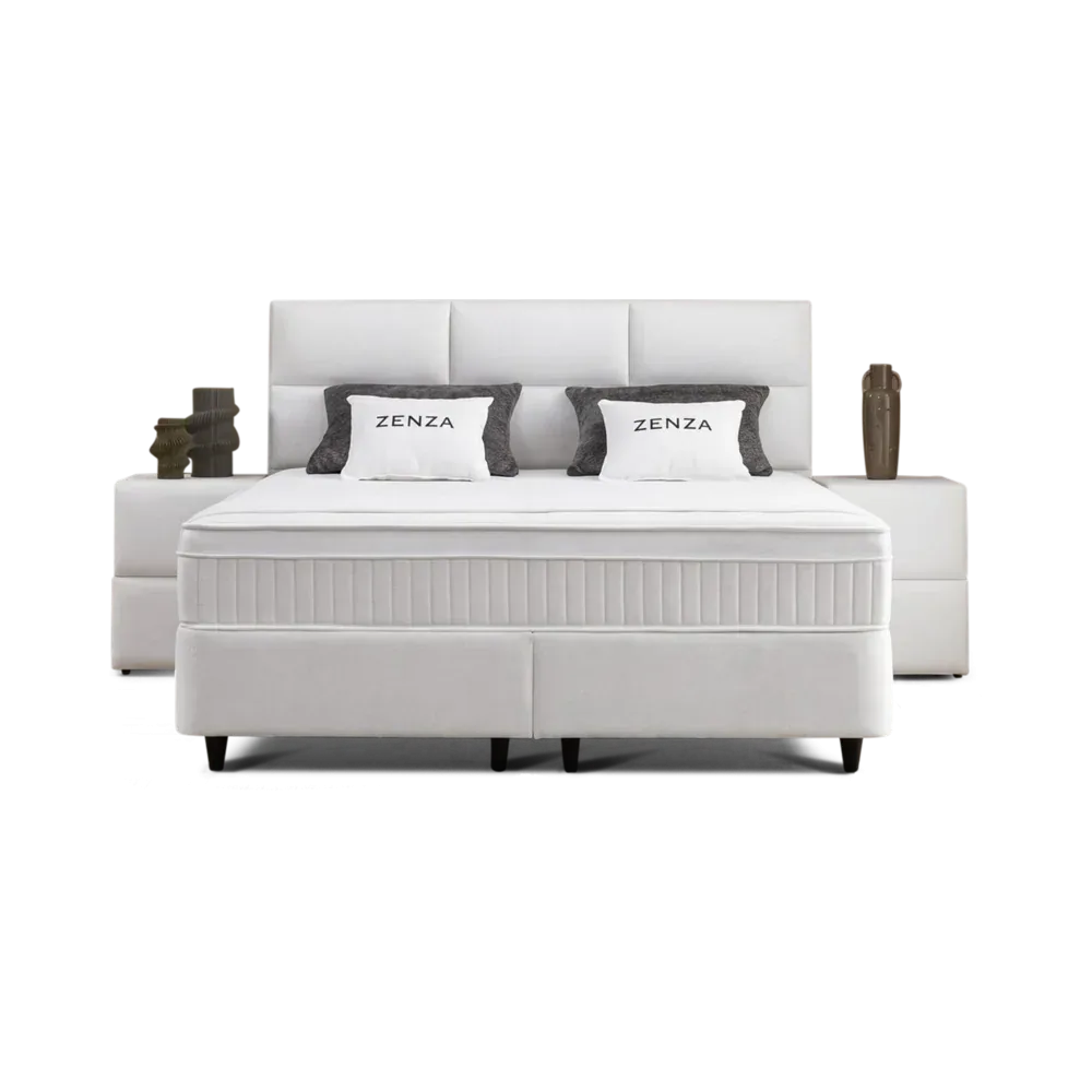 Premium Boxspringbett 90×200 komplett mit Matratze, Topper & Bettkasten, Stoff Creme, ZENZA