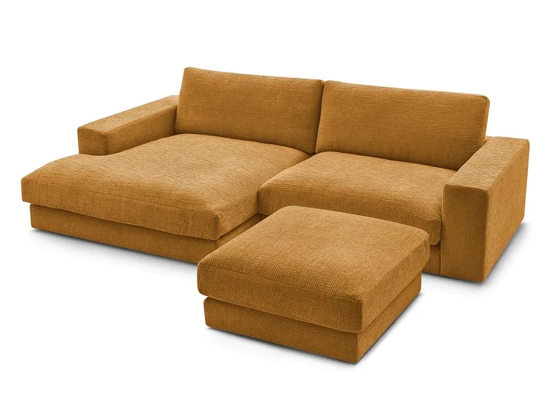 Ecksofa mit Hocker BOBOCHIC LEONARD Stoff mit Textur gelb