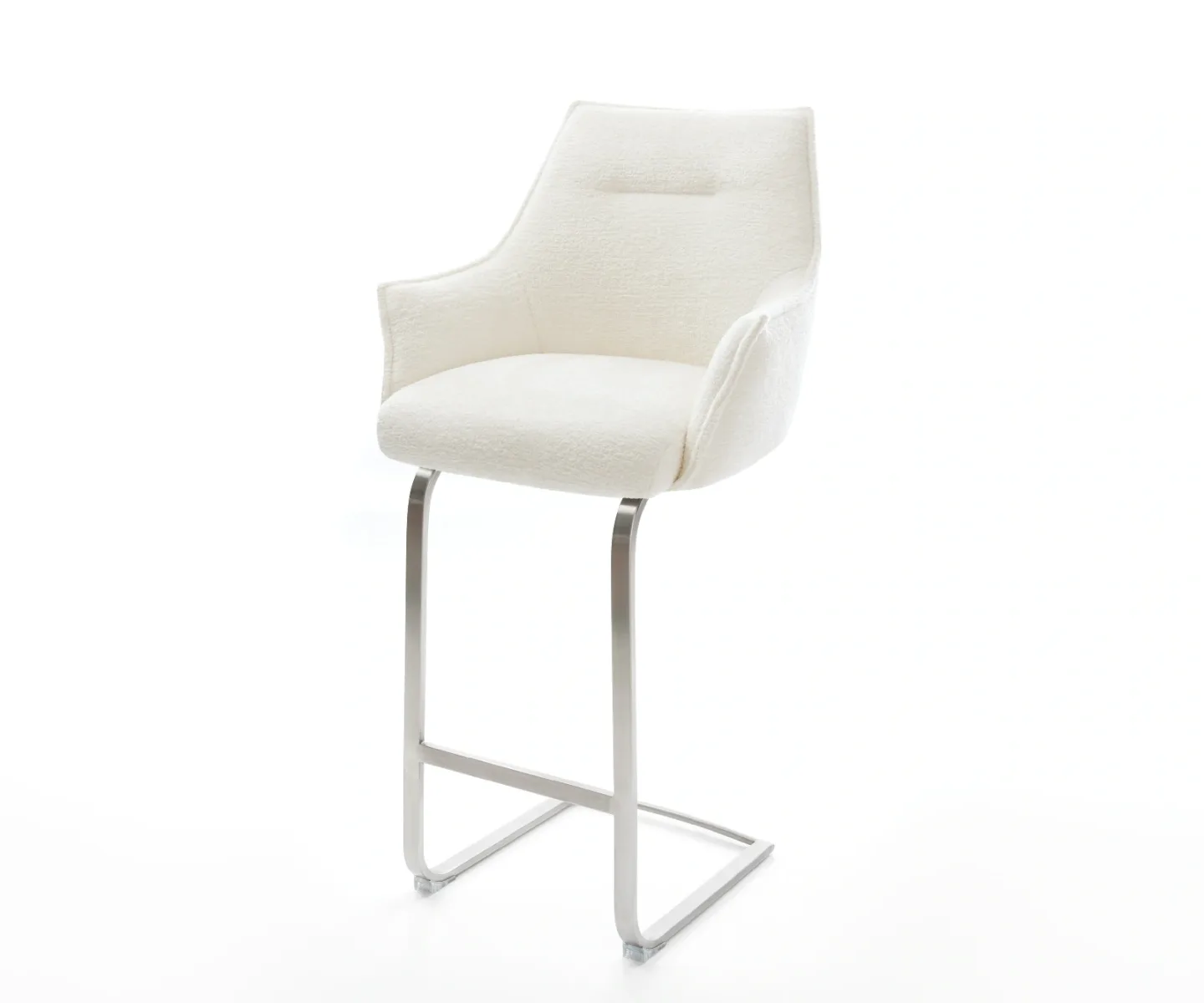 Barstuhl Alja-Flex Bouclé Soft Beige Freischwinger Flach Edelstahl Silberfarben Taschenfederkern