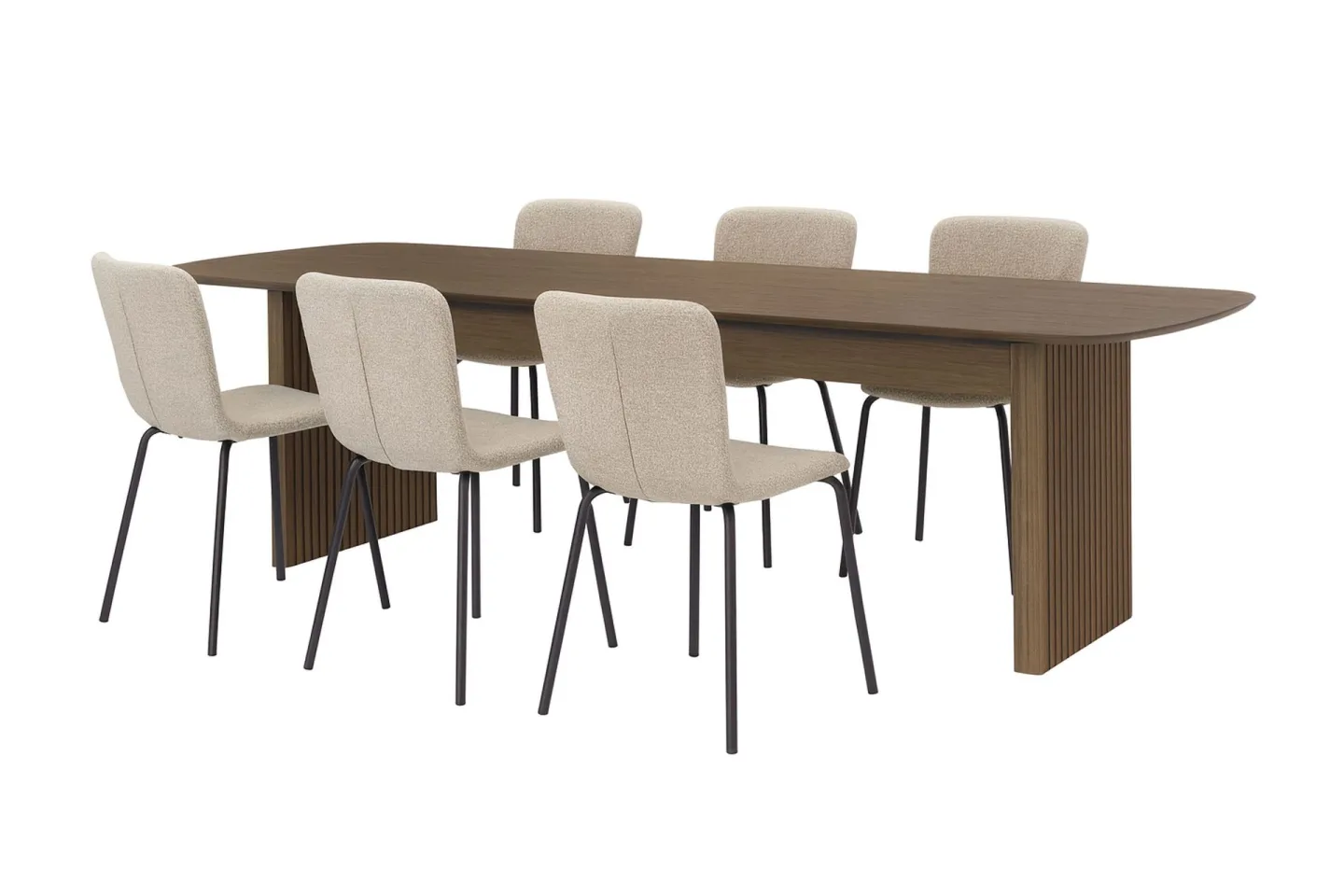 Richeto Matbord 210 cm med 6 Katy Matstolar - Rökt ek / Greige Bouclé