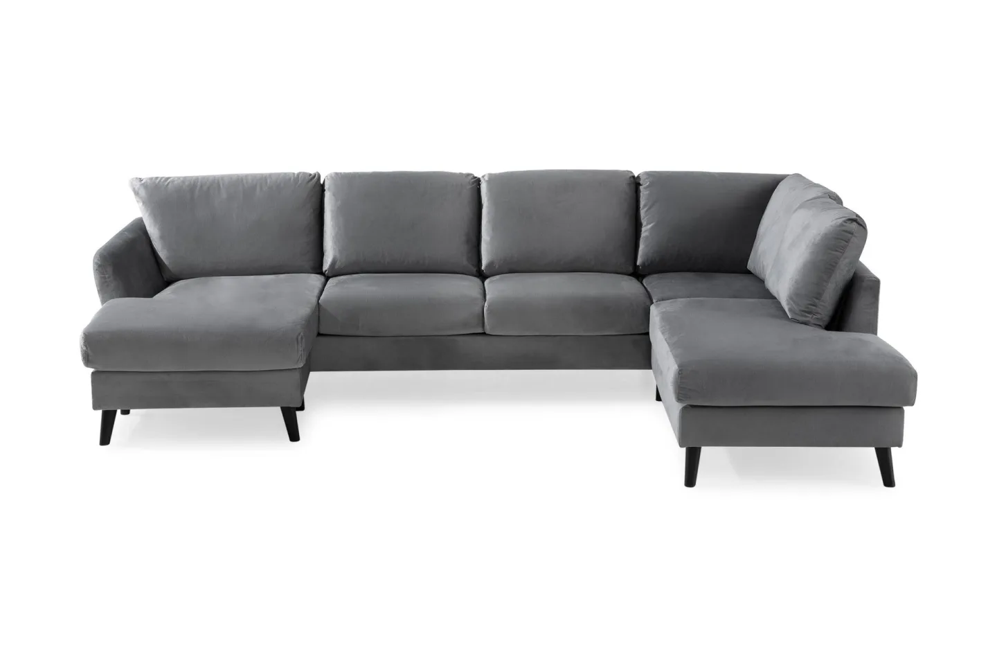 Trend 4-sits Högervänd U-formad Soffa med Divan och Schäslong i Sammet - Ljusgrå