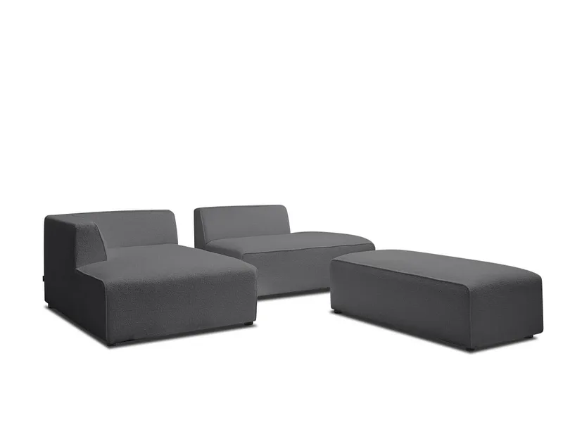 Ecksofa mit Hocker BOBOCHIC MEGEVE Boucle-Stoff dunkelgrau