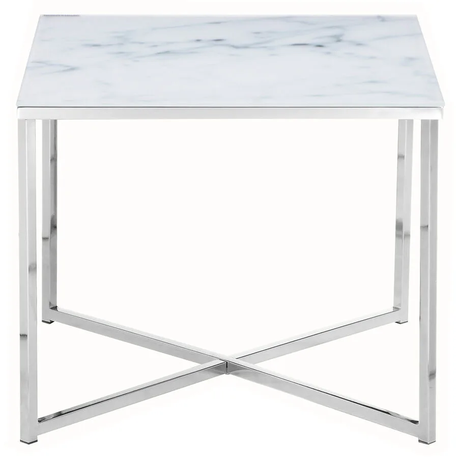 Salontisch Gahte weiss, silber Glas, Metall B 50 T 50 cm