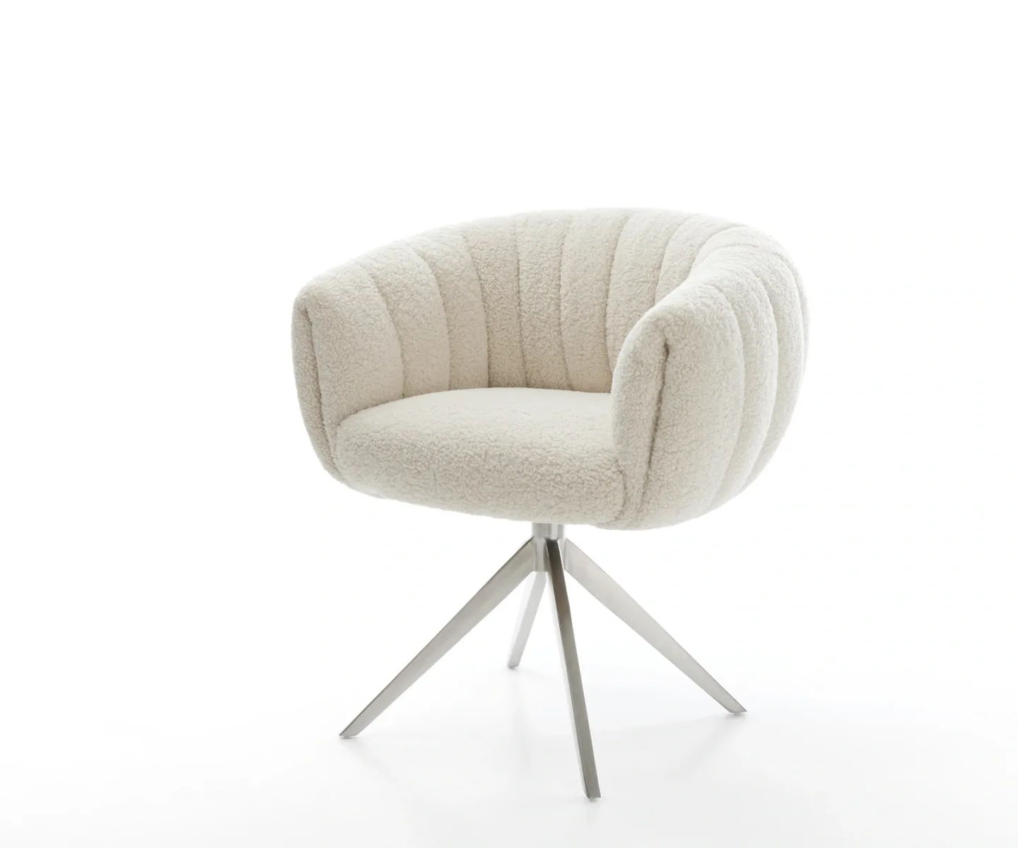 Drehstuhl Jada-Flex Teddystoff Beige Kreuzgestell breit Edelstahl 360° drehbar Wippfunktion Taschenfederkern