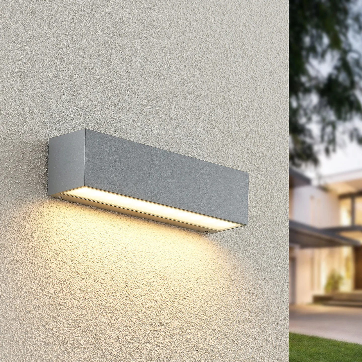 Lengo LED-Außenwandleuchte, Down, L25, Silber - Lucande - Balkon - Modern - Aluminium - Eckig