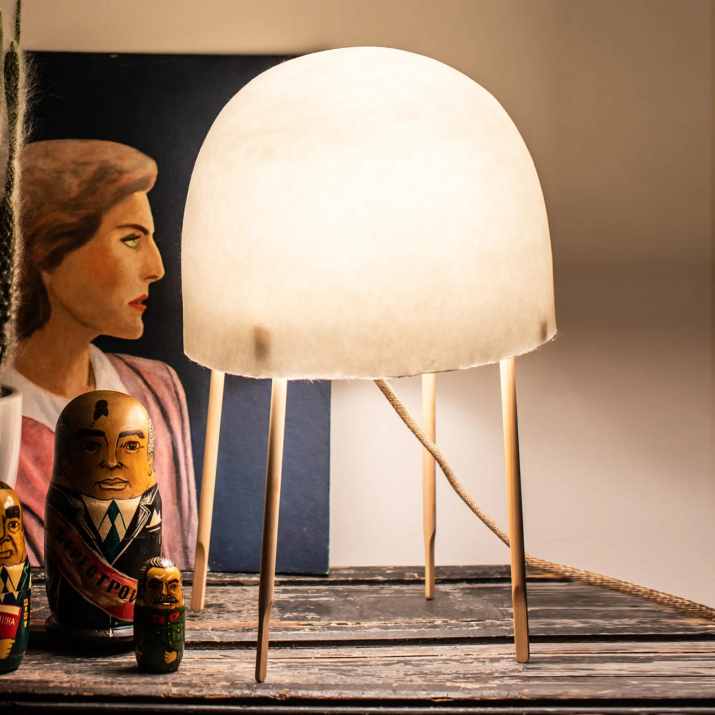 Kurage Tischleuchte - Foscarini - Wohnzimmer - Design - Holz - Mit Schirm