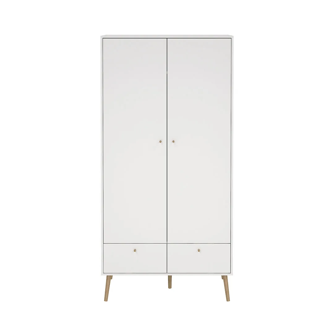 Bodo Kleiderschrank 200x99x58cm, 2 Türen, 2 Schubladen weiß.