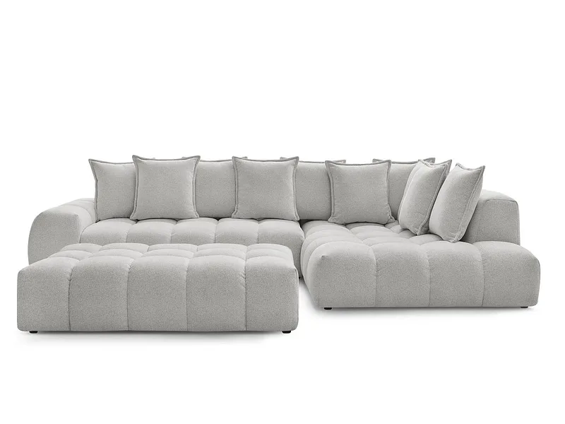 Ecksofa mit Hocker BOBOCHIC EVEREST Stoff chiniert hellgrau