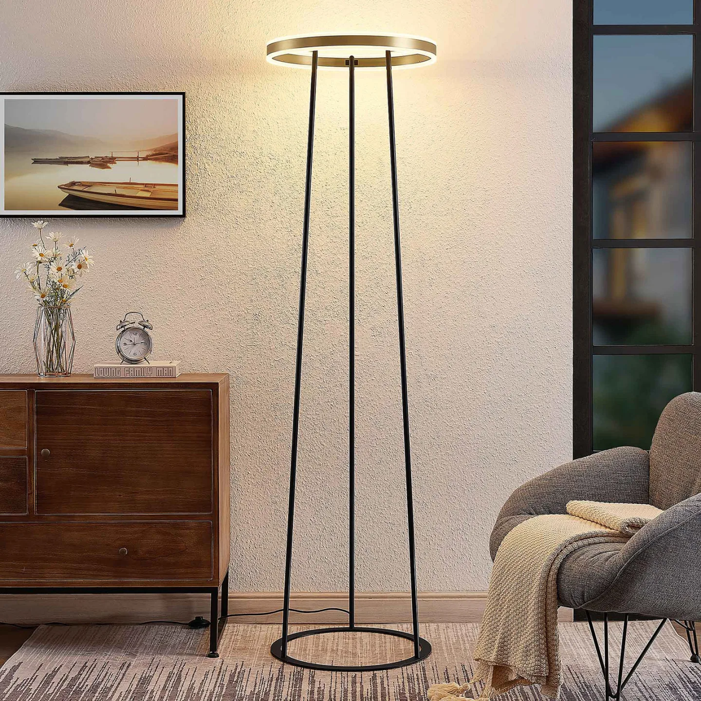 Seppe LED Stehleuchte Brass - Lucande - Wohnzimmer - Design - Metall