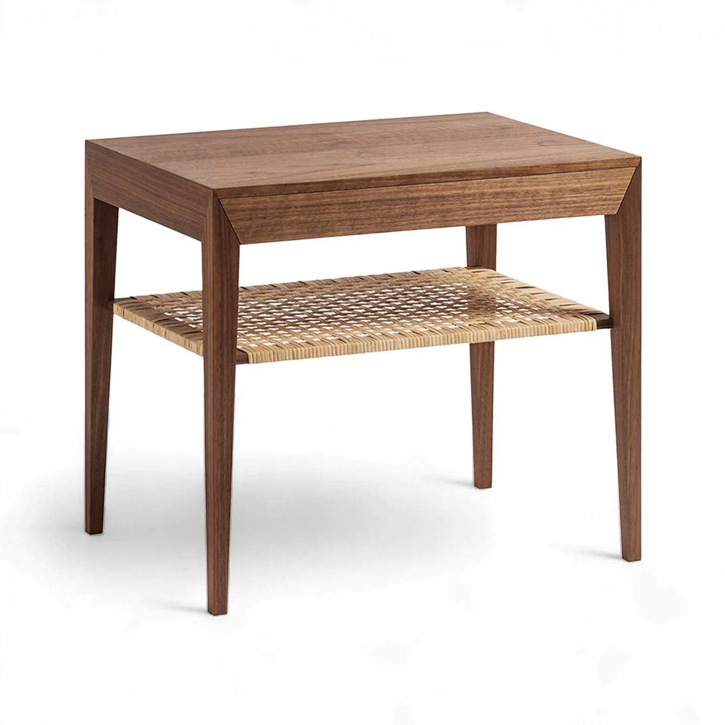 Dagmar - Model 35 Bedside Table Walnut Cane Shelf - Sängbord - Severin Hansen - Träfärgad - Trä/Textilmaterial
