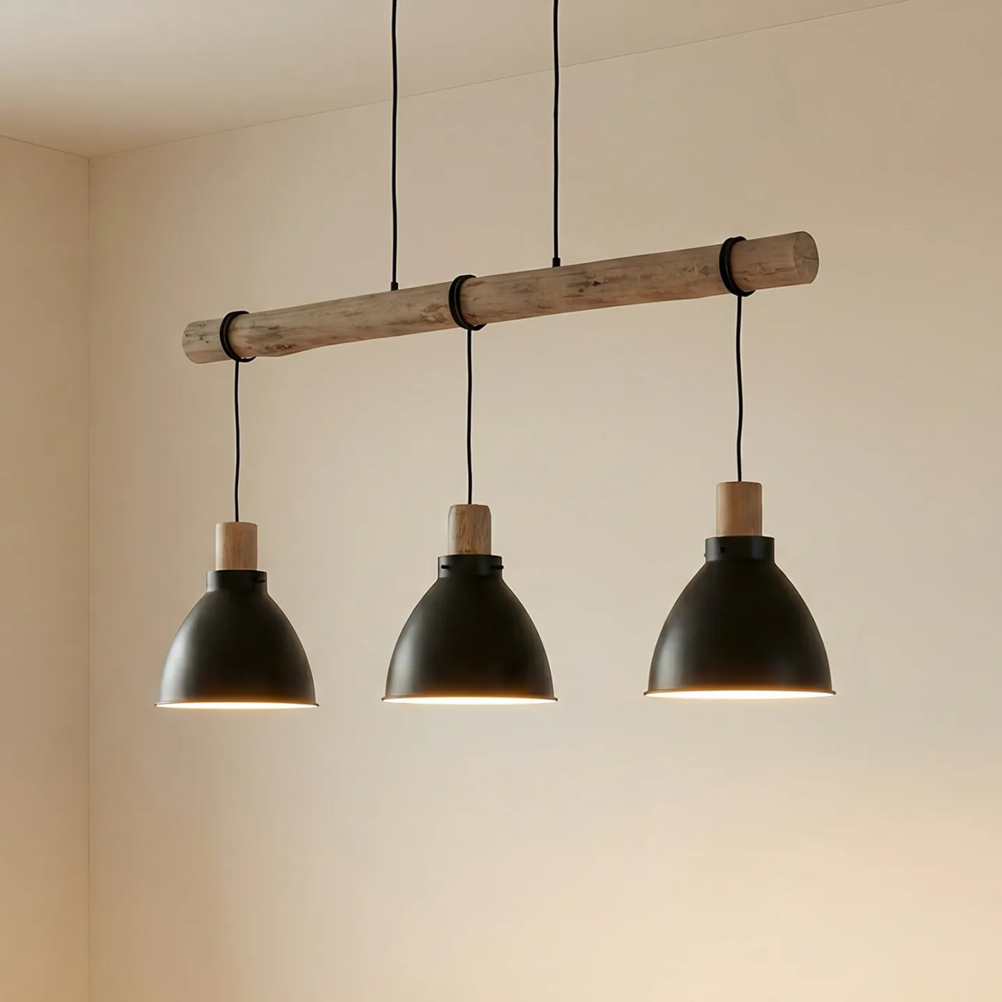 Trebale 3 Pendel Black/Wood - Lindby - Stue - Skandinavisk - Metal - Med flere lyskilder