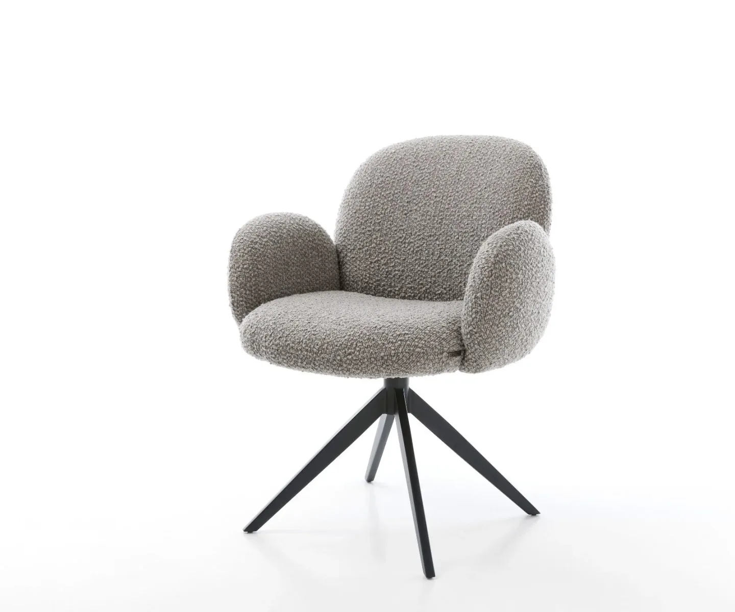 Drehstuhl Nube-Flex mit Armlehnen Bouclé Silbergrau Kreuzgestell breit Schwarz 360° drehbar Taschenfederkern