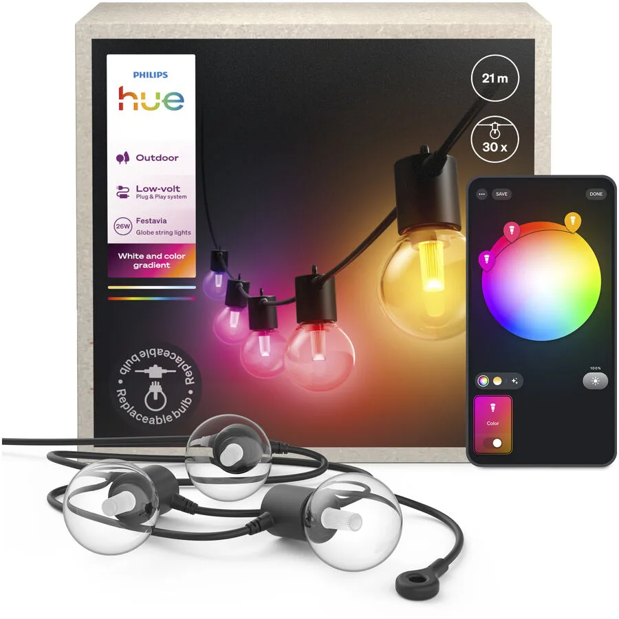 Philips Hue Hue Festavia Globe Outdoor Lichterkette 21m Erweiterung - Farbe: schwarz - Material: Synthetik - LED - LED Leuchtmittel