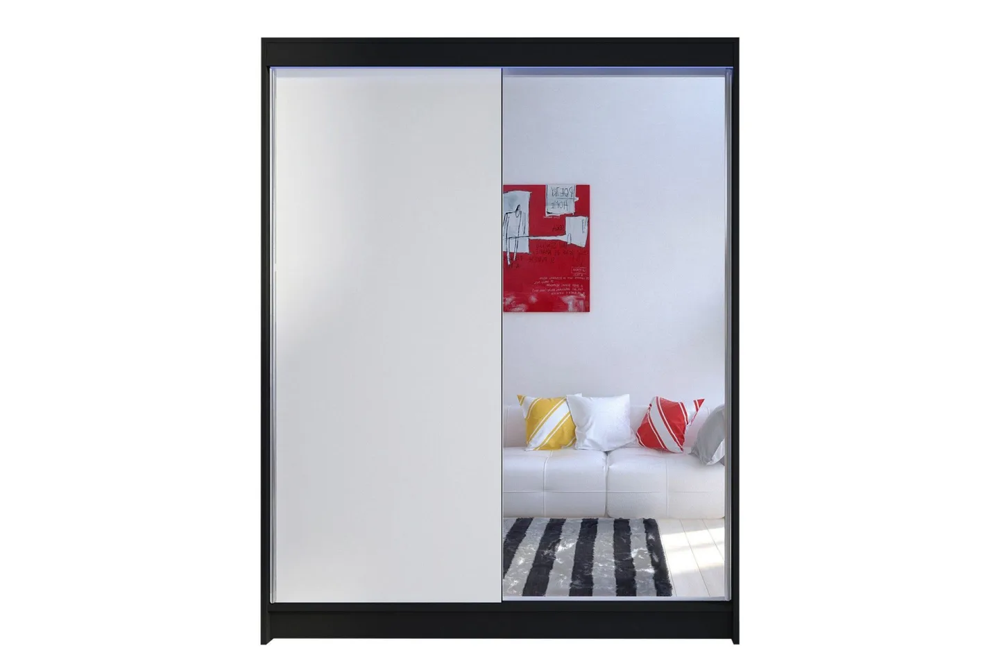 Pickering Garderob med Spegel 150x200 cm - Vit/Svart