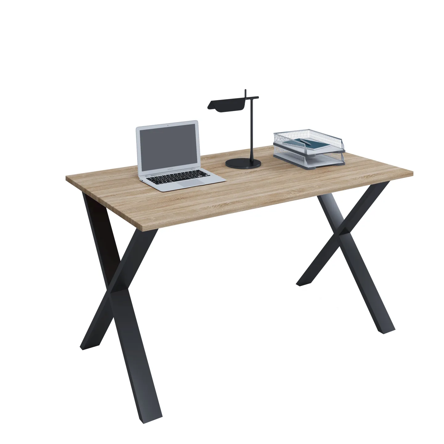 Lona Schreibtisch 140x80 cm X-Gestell Sonoma-Eiche dekor/Schwarz.