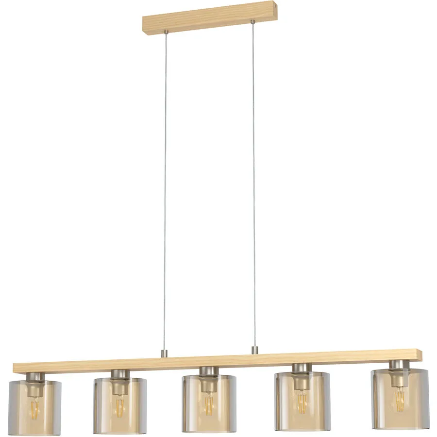Eglo Pendellampe Castralvo Stahl/Holz 15 cm 110 cm - Farbe: Natur - Material: Holz/Stahl