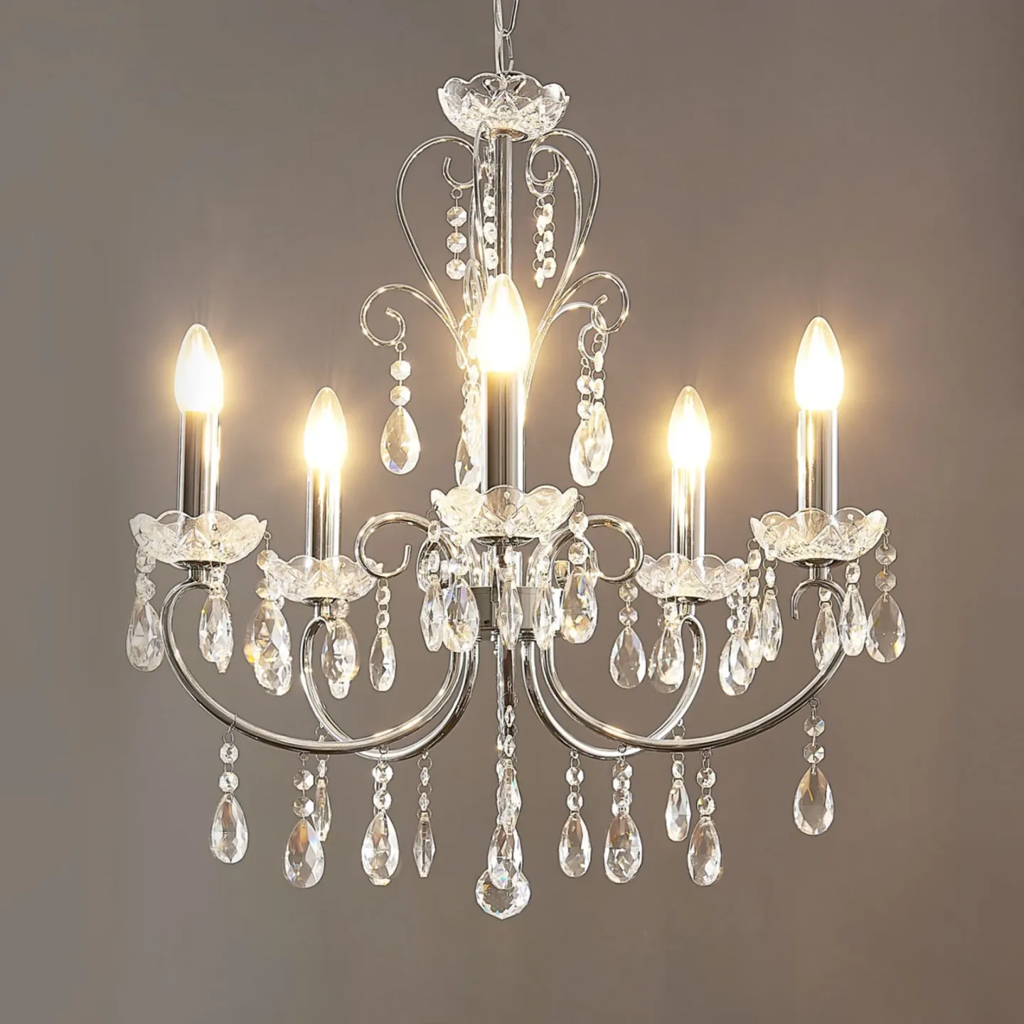 Solveig 5 Taklampa Chrome/Clear - Lucande - Vardagsrum - Antik - Kristall - Med flera ljuskällor