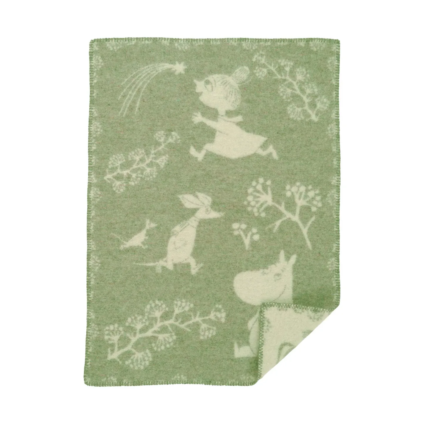 Klippan Yllefabrik Moomin winterland barnfilt 65x90 cm Frost green