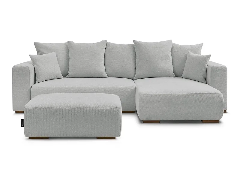 Ecksofa mit Hocker BOBOCHIC SIDONIE Stoff chiniert hellgrau