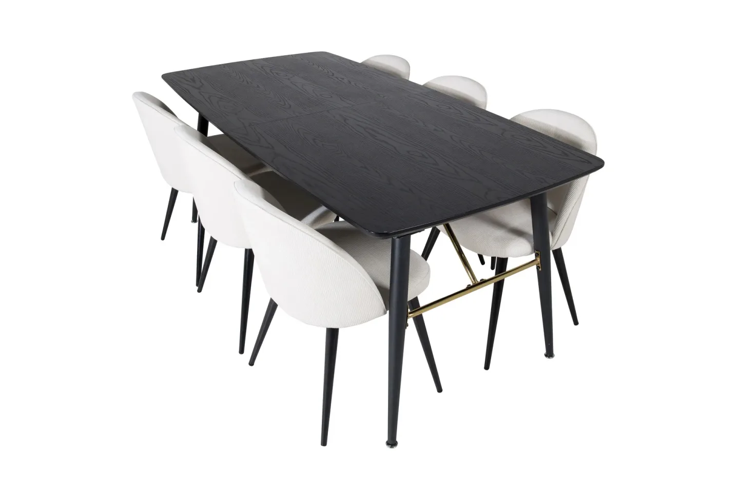 Irunea Förlängningsbar Matgrupp 180 cm inkl 6 Valera Stolar - Svart/Beige/Manchester