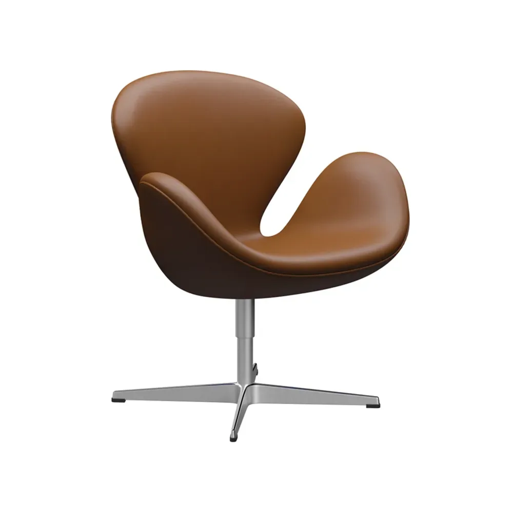Fritz Hansen Svanen 3320 fåtölj läder aura walnut, satinborstat rostfritt stålstativ