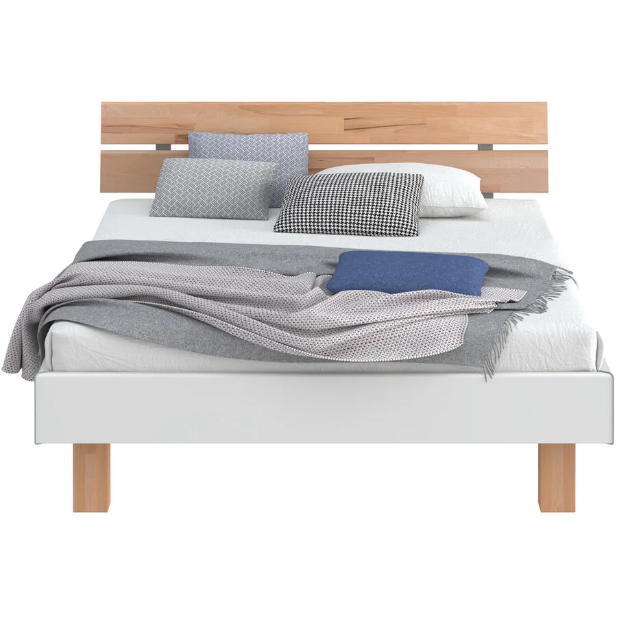 Modular Bett Livorno Natur, Weiss MDF, Buche Massivholz 120 x 200 cm