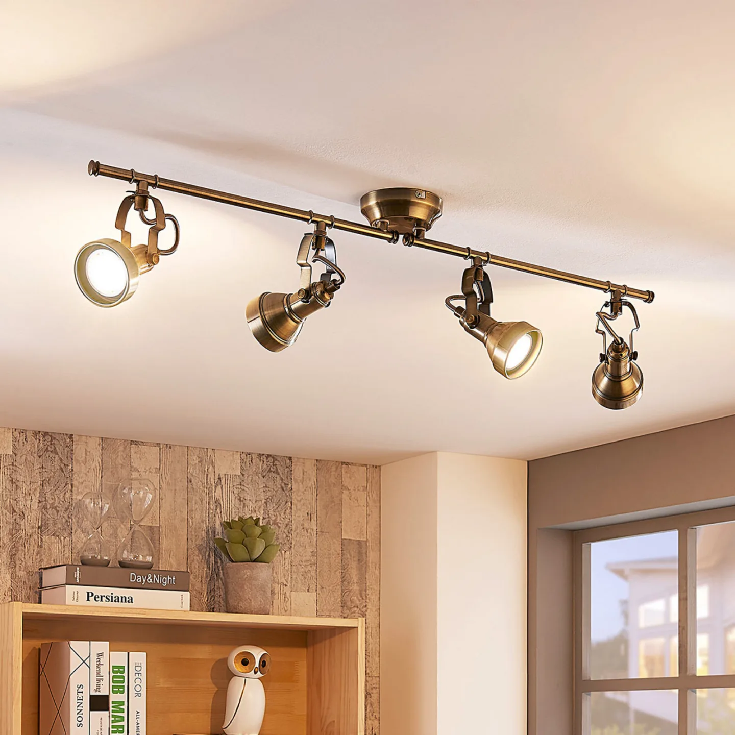 Perseas Deckenlampe, 78cm, 4-flg., altmessing, GU10 - Lindby - Wohnzimmer - Antik - Metall - Mehrflammig