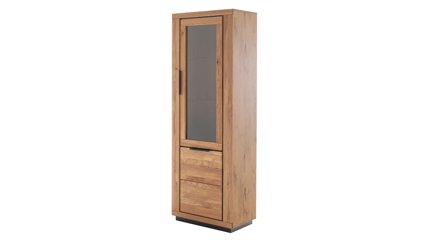 Vitrine mit Glastür Wildeiche massiv geölt Breite 72 cm - GRENO