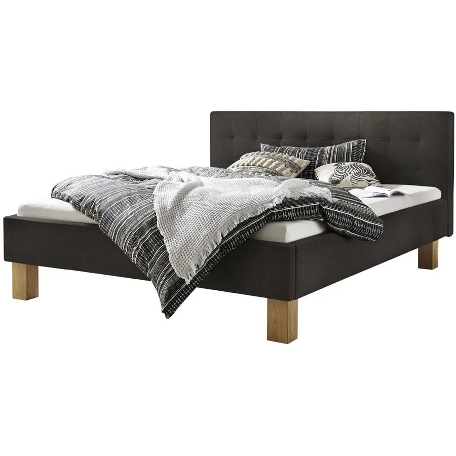 Hasena Bett Dream Pronto Braun Stoff, Eiche Massivholz 140 x 200 cm