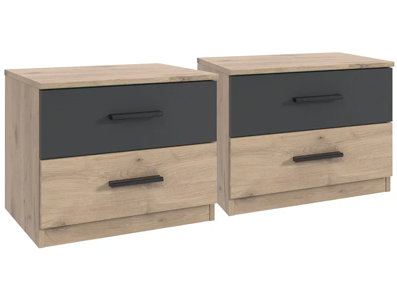 2 Nachttische-Set BUDAPEST 2 Schubladen 52x38x40cm eiche dekor
