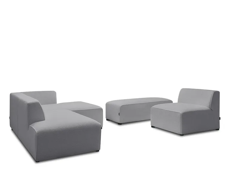Ecksofa mit Hocker BOBOCHIC MEGEVE Boucle-Stoff hellgrau