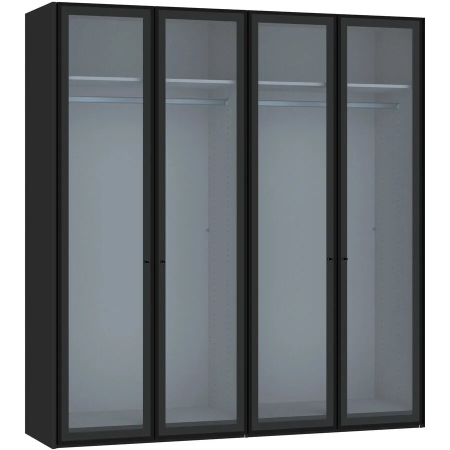 Kleiderschrank Arena Drehtüren schwarz/transparent Holzwerkstoff/Glas B 203 cm - Schweizer Möbelhersteller
