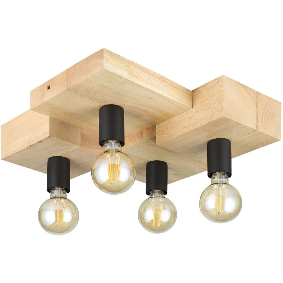 Eglo Deckenlampe Halkin Braun/Schwarz Stahl/Holz 43 cm 14 cm - Material: Holz/Stahl