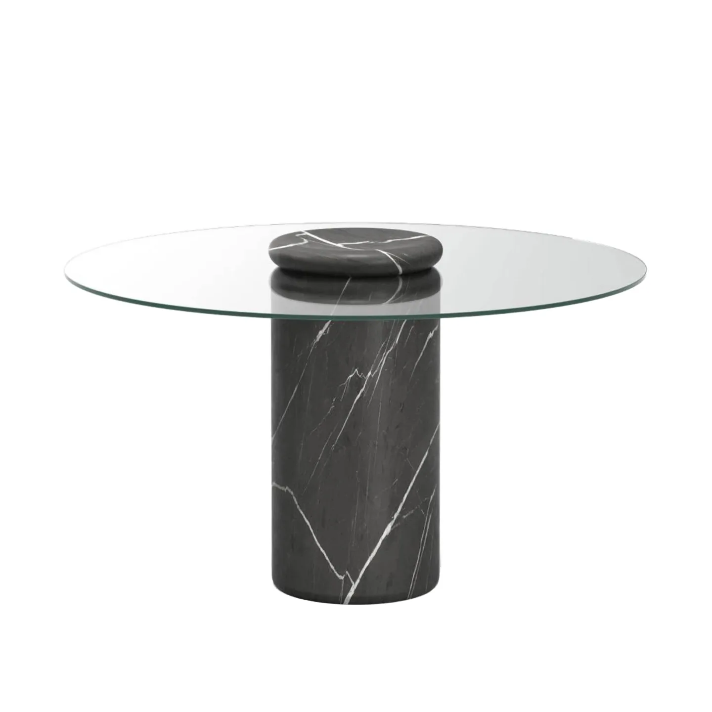 Karakter - Castore dining table Ø130, Pietra Grey / clear glass - Matbord - Angelo Mangiarotti - Grå - Glas/Naturmaterial/Textilmaterial/Sten