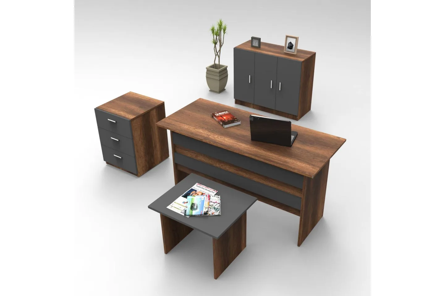 Romala Möbelset Kontor - Teak/Antracit