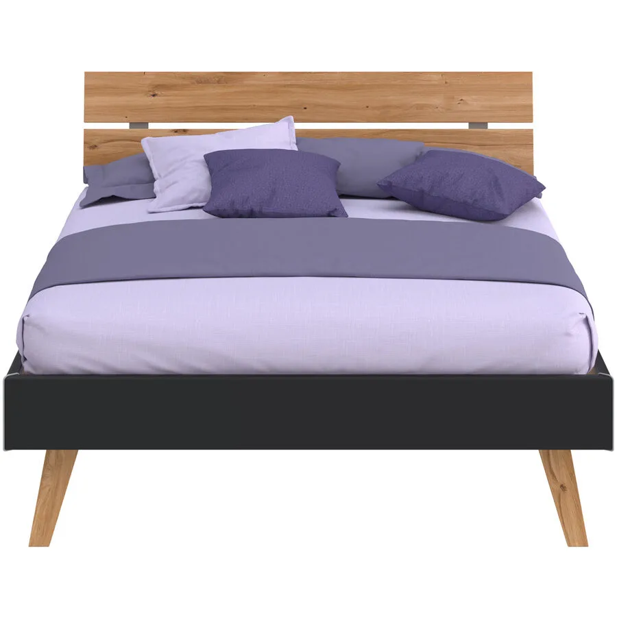 Modular Bett Livorno Natur, Schwarz MDF, Wildeiche Massivholz 120 x 200 cm