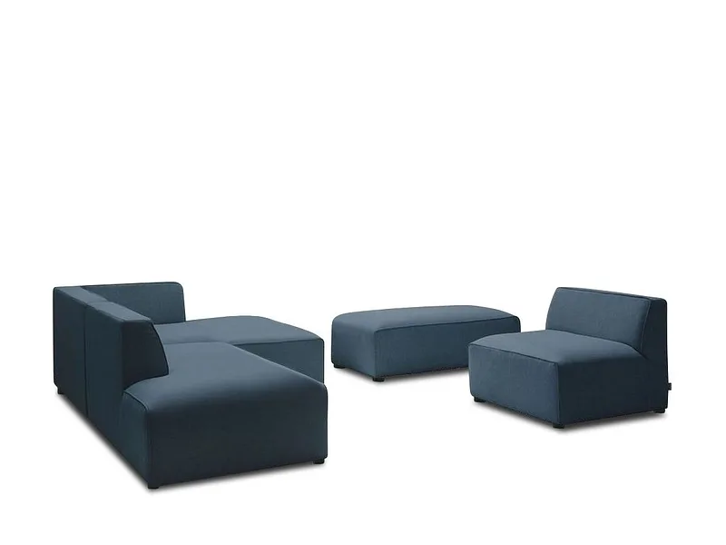 Ecksofa mit Hocker BOBOCHIC MEGEVE Stoff chiniert dunkelblau