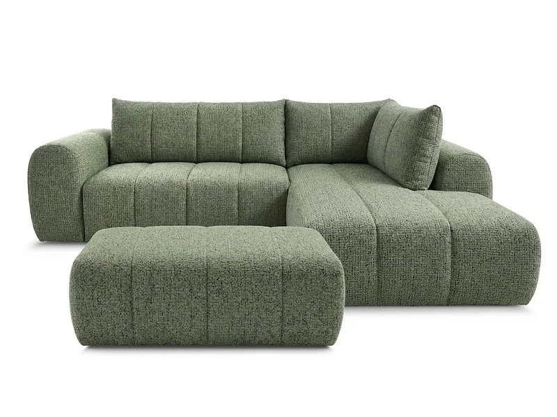 Ecksofa mit Hocker BOBOCHIC NESTY Stoff chiniert hellgrün