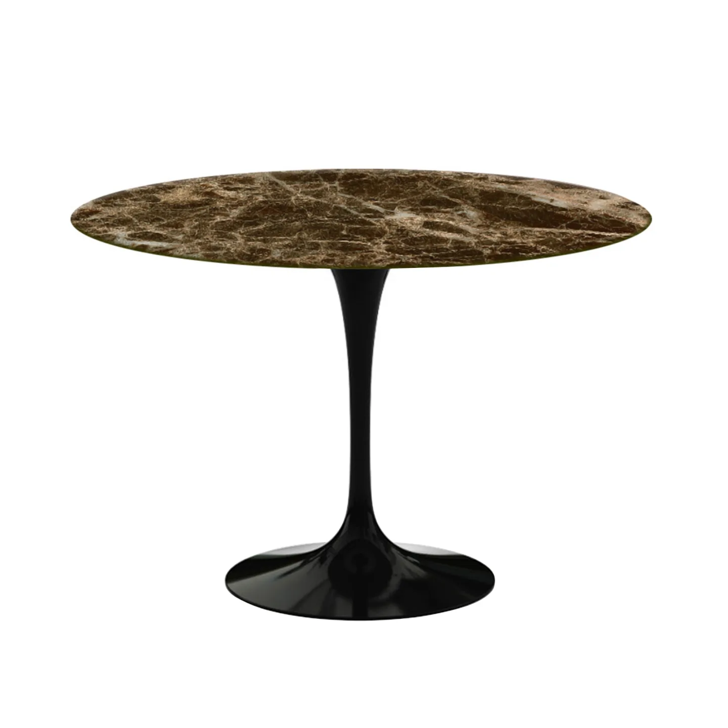 Knoll - Saarinen Round Table - Matbord, Ø 107 cm, Svart underrede, skiva i glansig brun Emperador marmor - Matbord - Eero Saarinen - Brun - Metall/Sten