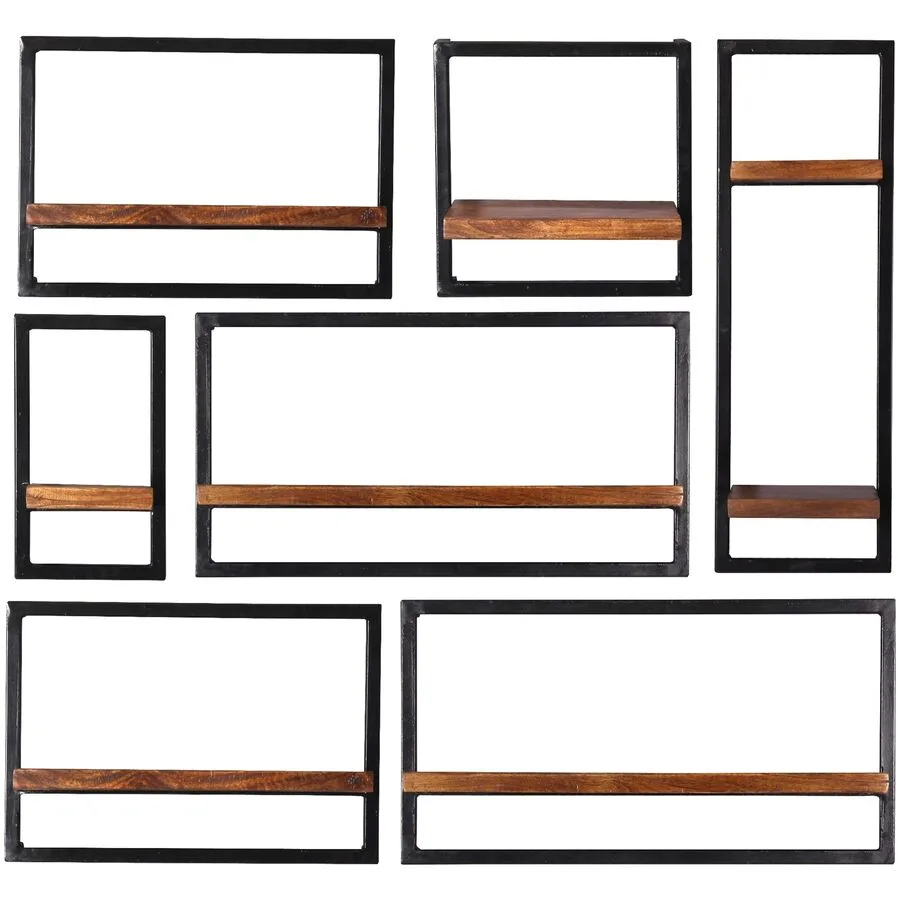 Wandregal Ecuador natur, schwarz Mangoholz, Metall B 120 T 25 cm