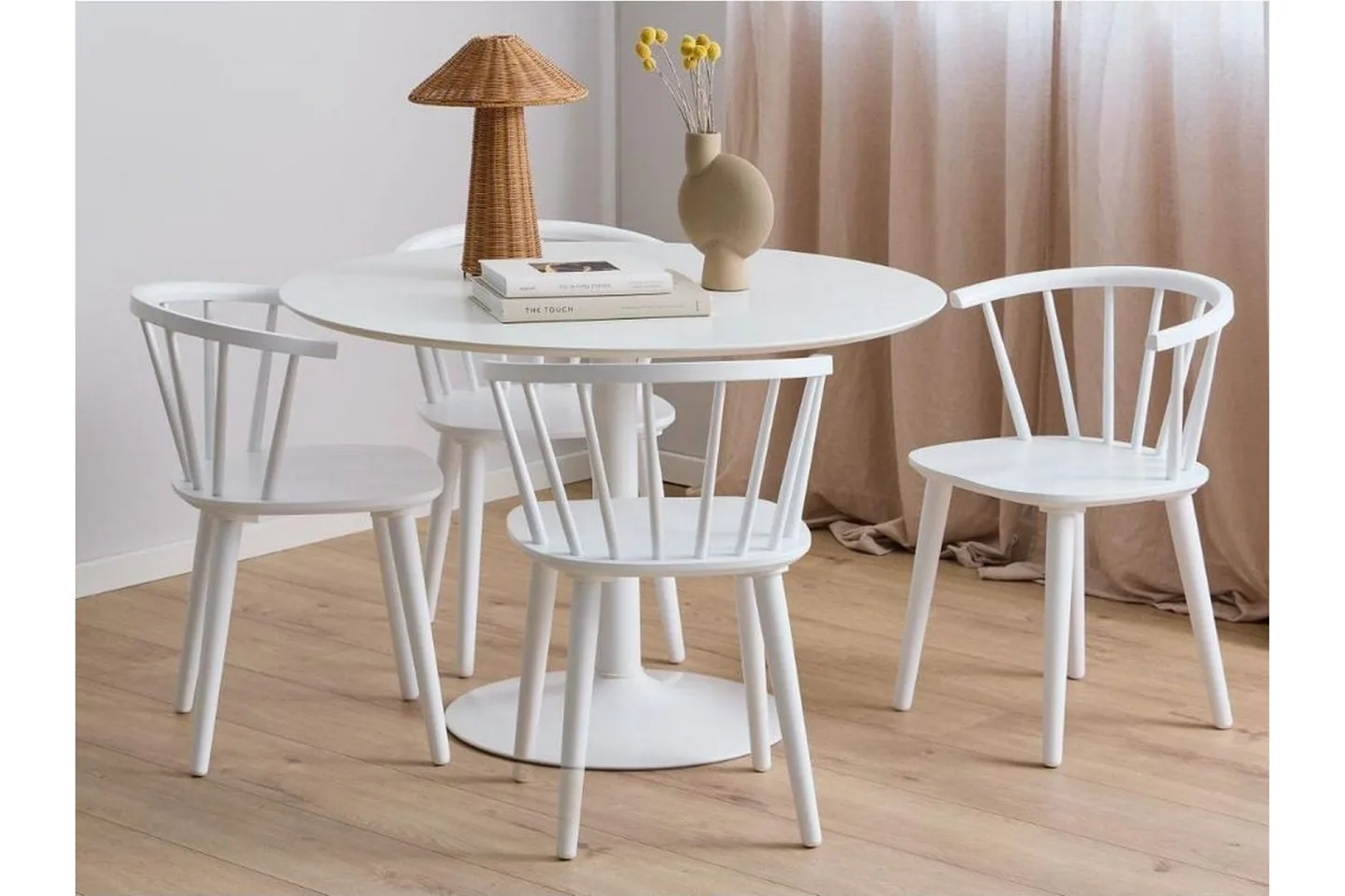 Ibiza Matgrupp Rund 110 cm + 4 st Matstolar - Vit