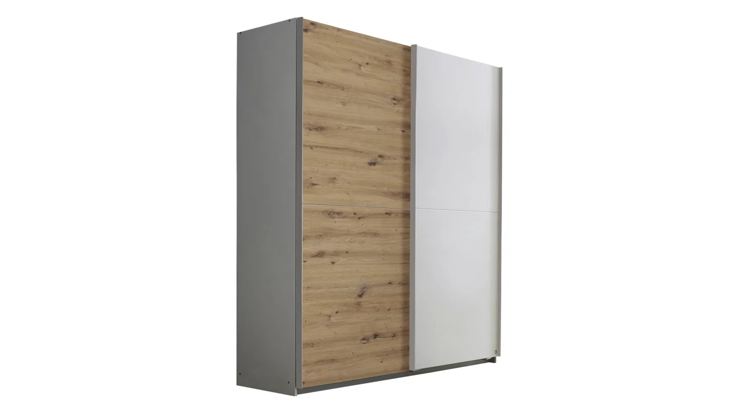 Schwebetürenschrank Eiche weiß - 175 cm - rauch - SATURN