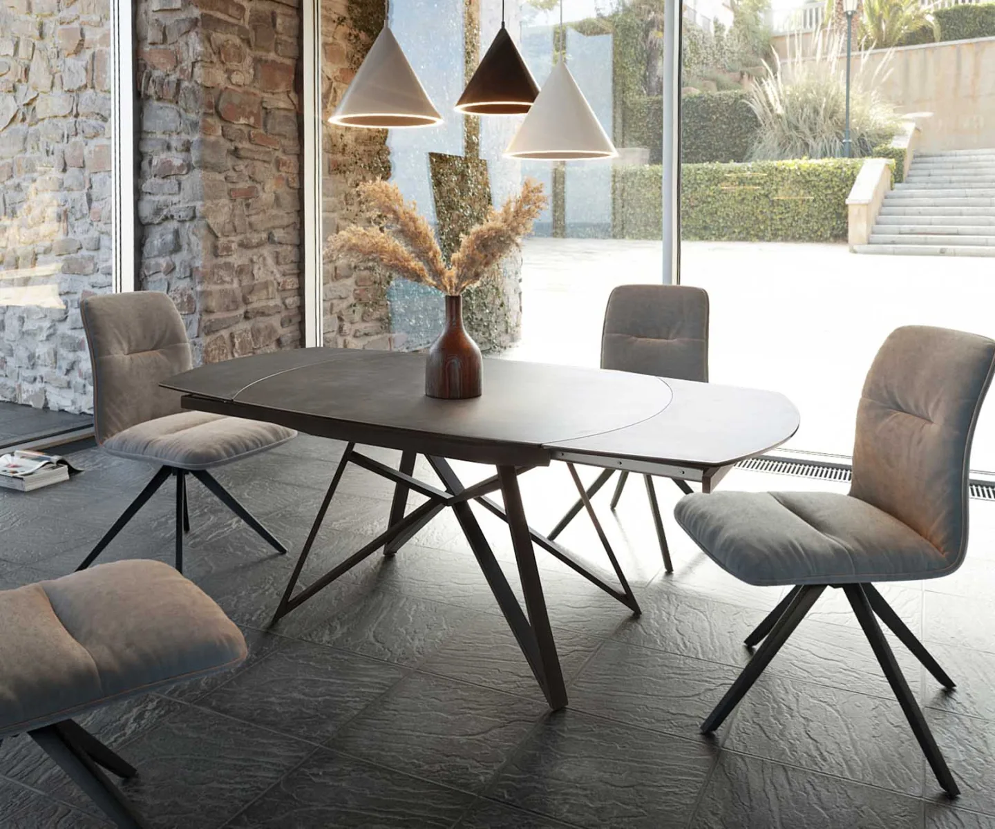 Esstisch Carlow 130/200x95 cm Keramik Grau Metall ausziehbar