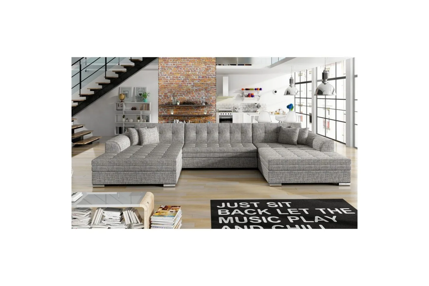 Hörnsoffa Eltap Vento 359x165x78 cm - Berlin 01, Grå, Symmetrisk