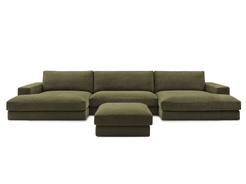 Panorama-Ecksofa mit Hocker BOBOCHIC LEONARD Stoff mit Textur grün