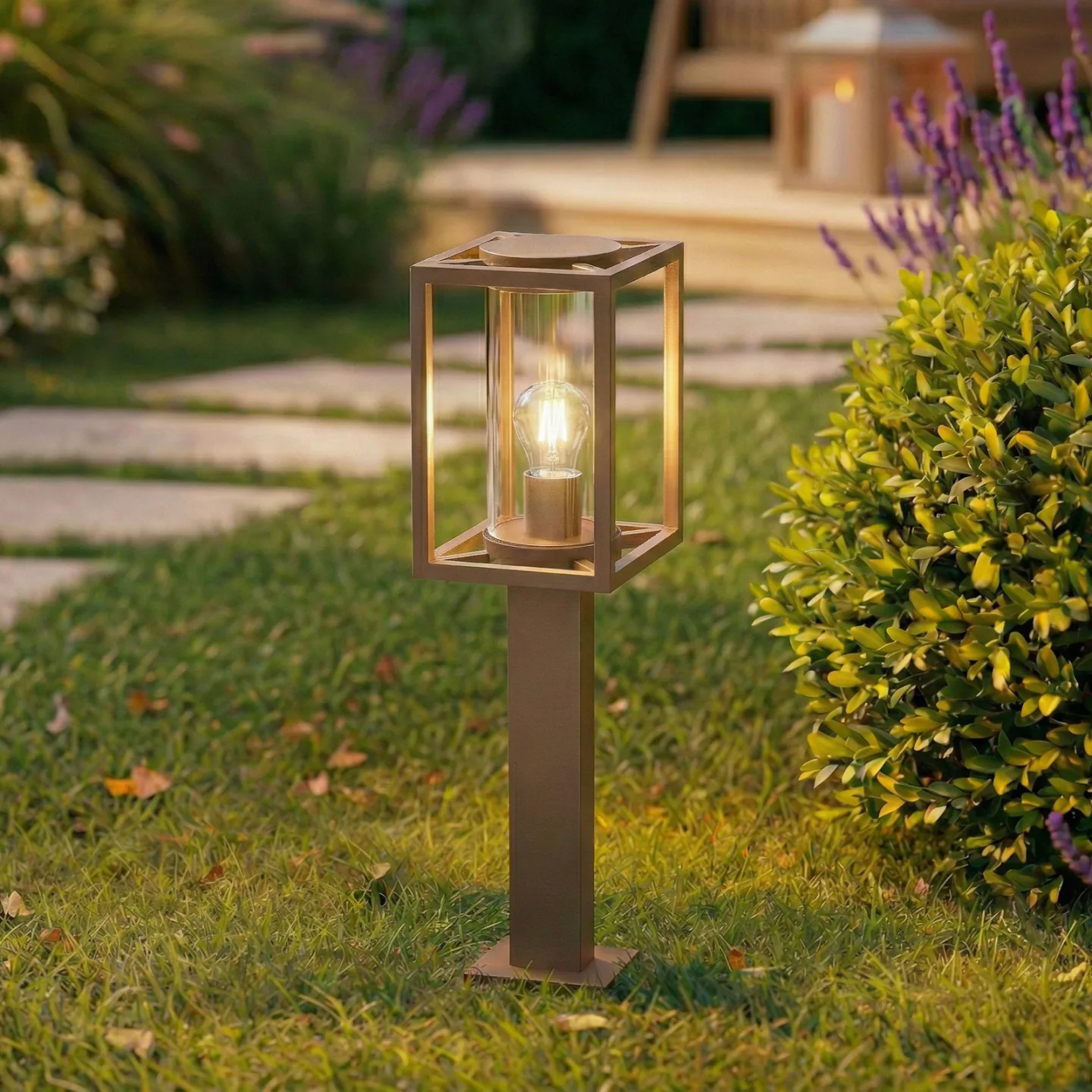 Ferda veilampe, IP44, E27, 60 cm, brun, glass - Lucande - Terrasse - Moderne - Aluminium - Med en lyskilde