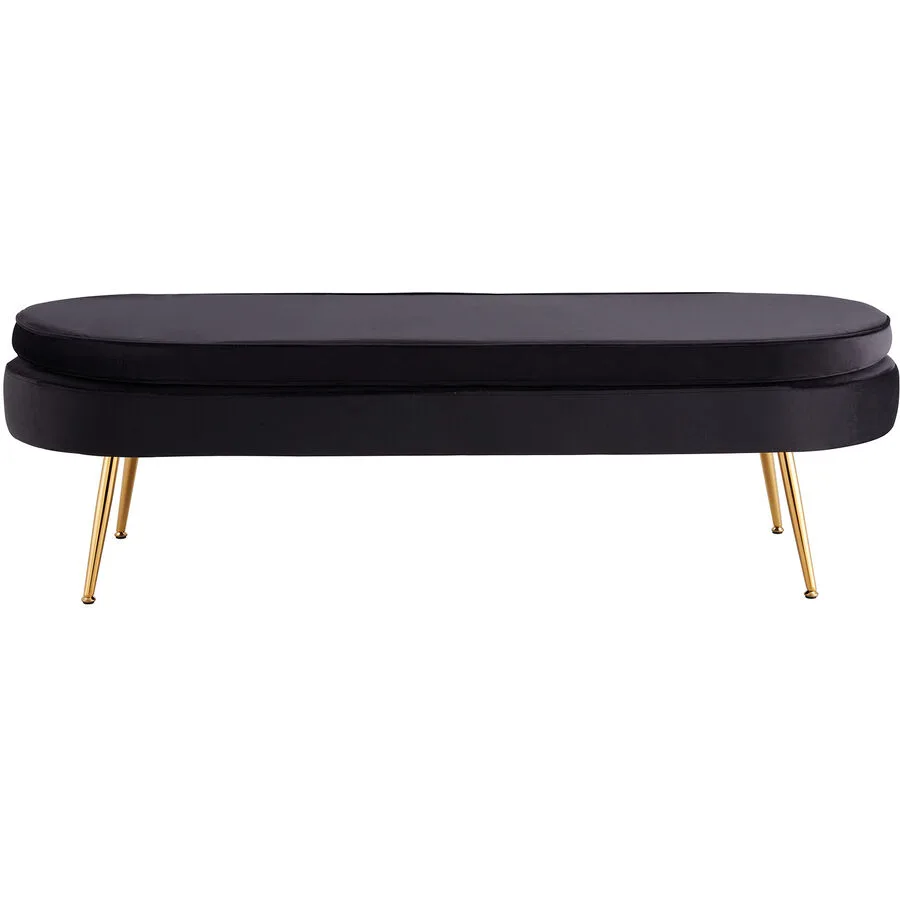 Hocker Khloe Schwarz, Gold Samt, Metall B 142 H 41 cm