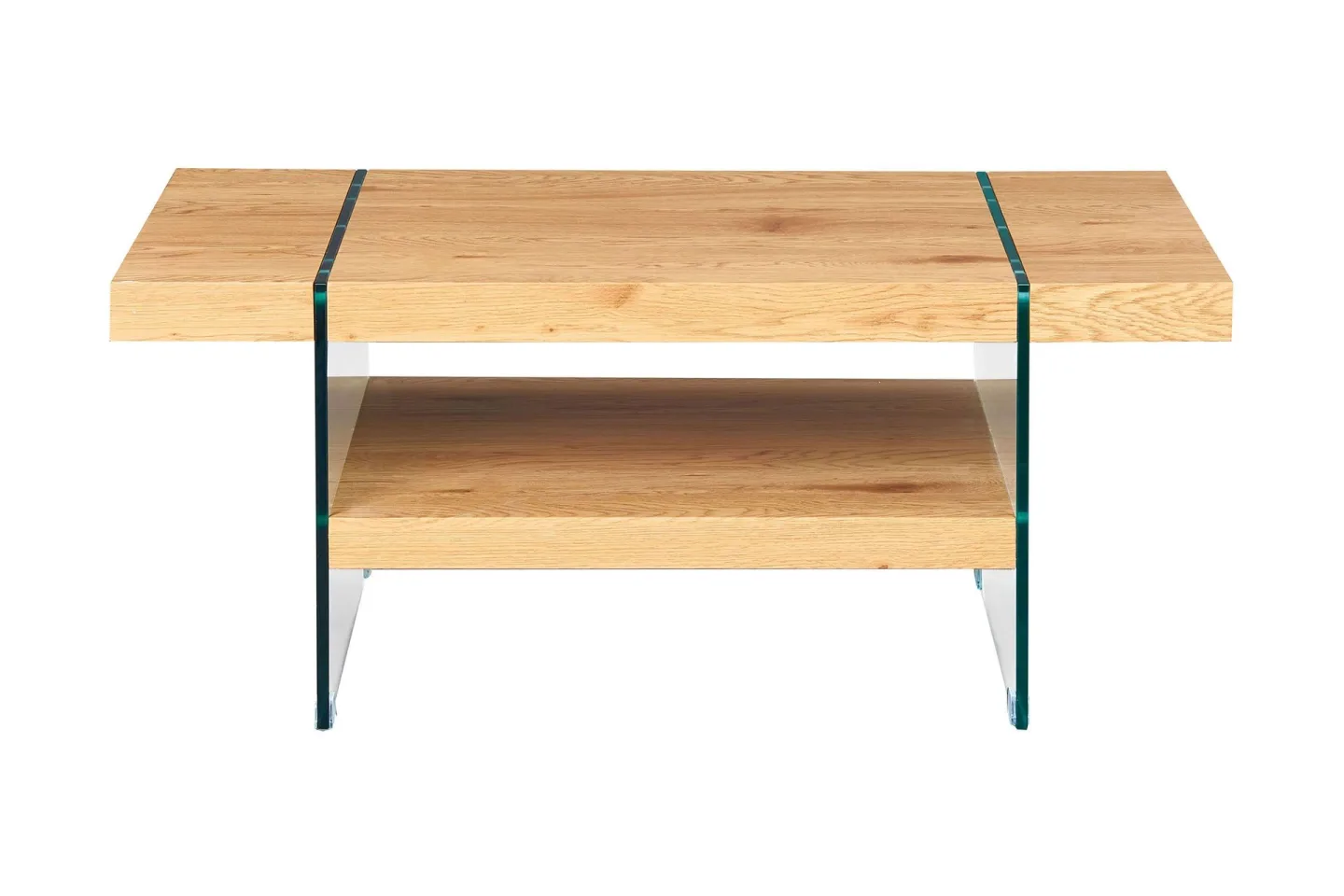 Aldreda Soffbord 110 cm med Förvaring Hylla - Glas/Natur/Brun