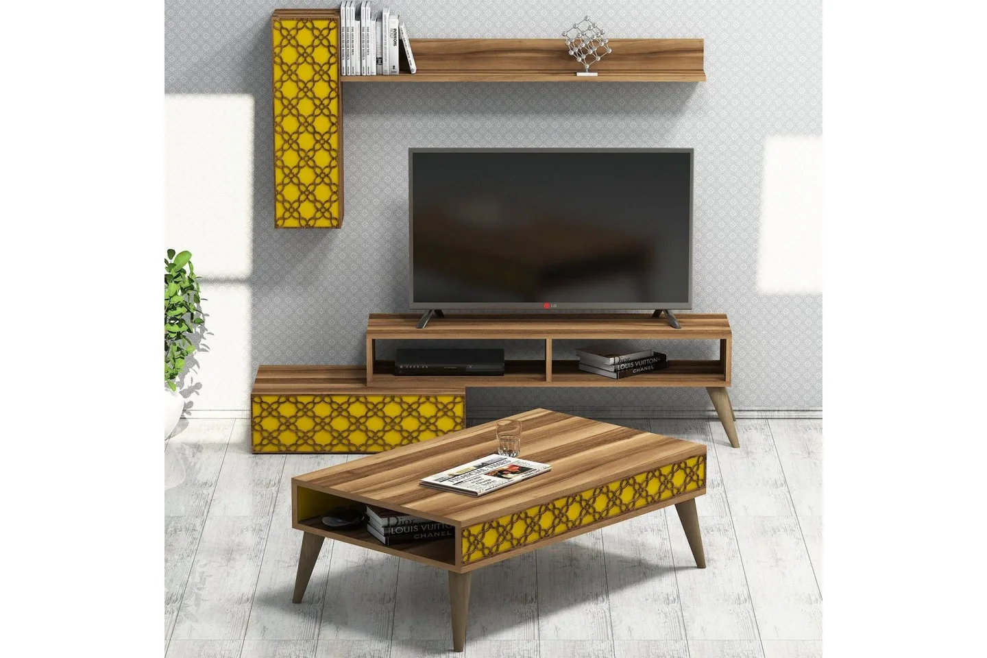 Hovdane TV-Möbelset 150 cm - Brun/Gul